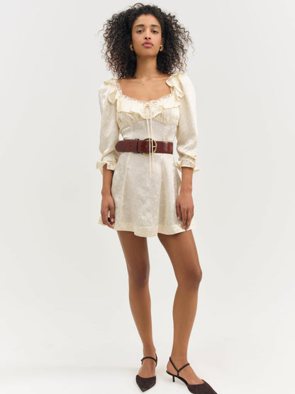 Carla Jacquard Mini Dress Cream - For Love & Lemons