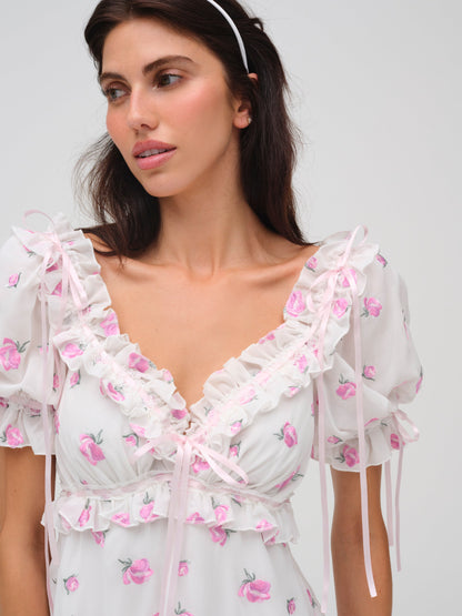 Fiona Floral Mini Dress White - For Love & Lemons
