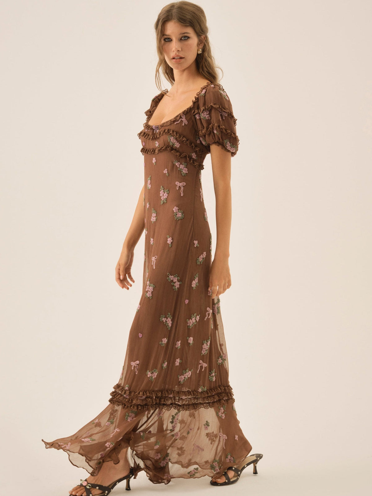 Beaded Garden Bow Maxi Dress Brown - For Love & Lemons