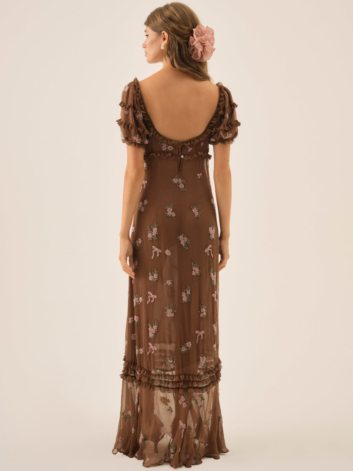 Beaded Garden Bow Maxi Dress Brown - For Love & Lemons