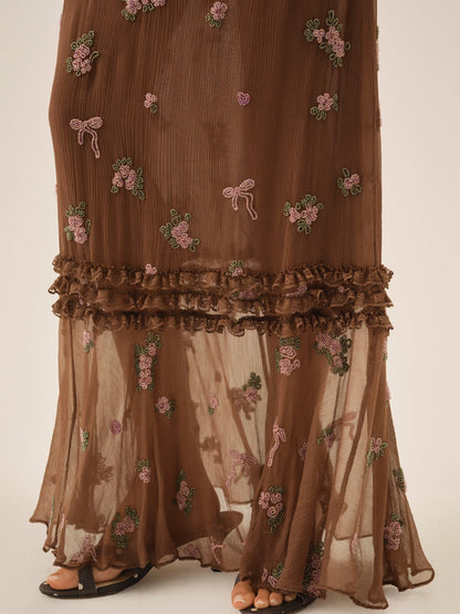 Beaded Garden Bow Maxi Dress Brown - For Love & Lemons
