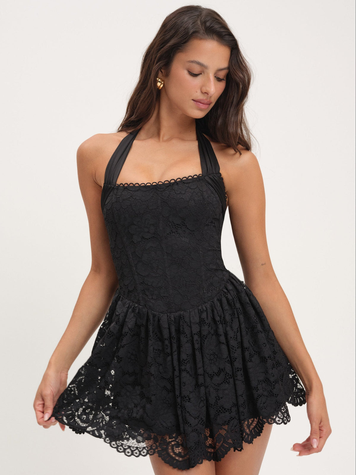 Lakeside Lace Halter Mini Dress Black - For Love & Lemons