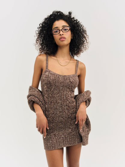 Nathalie Knit Mini Dress Brown - For Love & Lemons