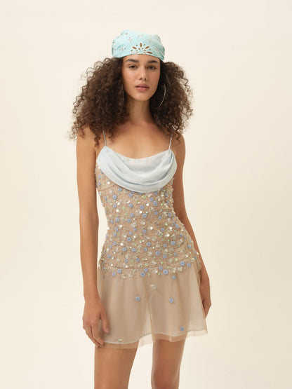 Floral Soiree Mini Dress Blue - For Love & Lemons