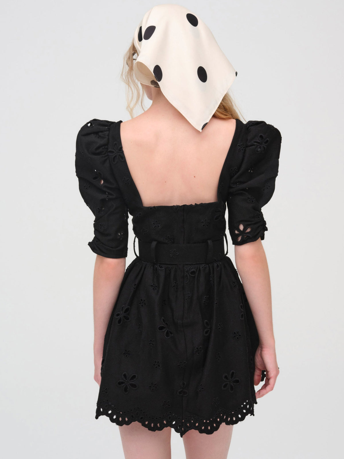 Daisy Eyelet Belted Mini Dress Black - For Love & Lemons