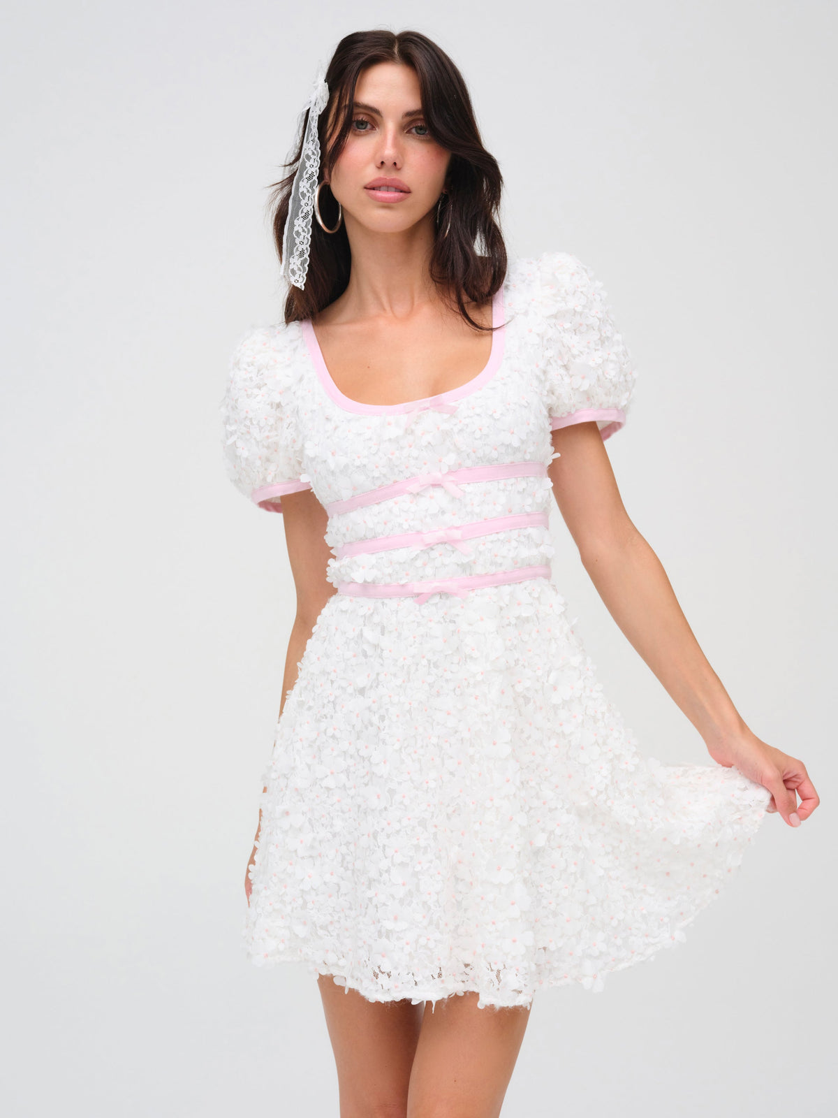 Stacked Blossom Lace Mini Dress White - For Love & Lemons