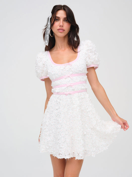 Stacked Blossom Lace Mini Dress White - For Love & Lemons