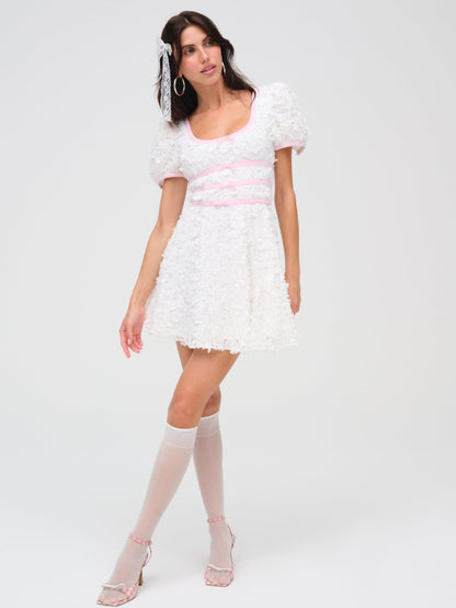 Stacked Blossom Lace Mini Dress White - For Love & Lemons
