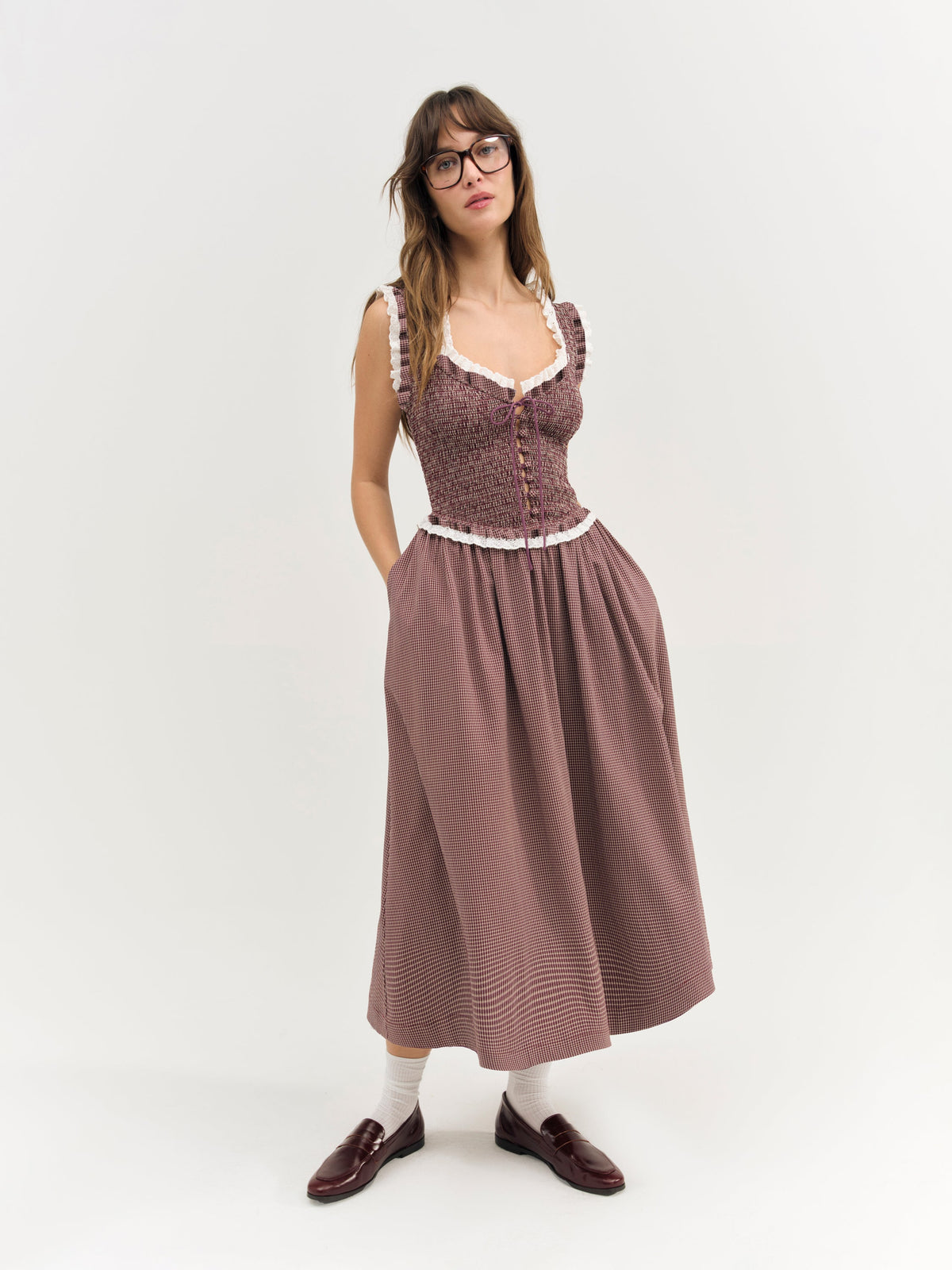 Morgan Midi Dress Burgundy - For Love & Lemons