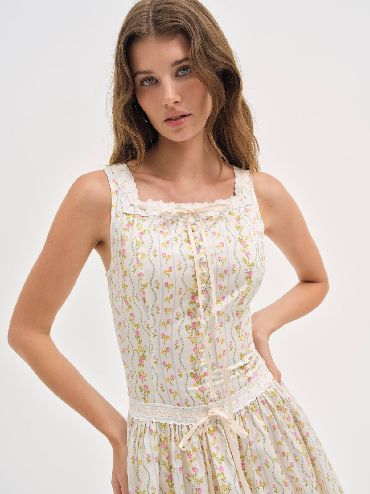Brigitta Floral Midi Dress Ivory - For Love & Lemons