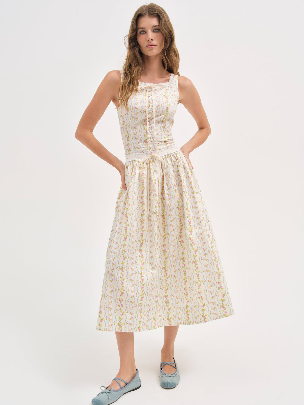 Brigitta Floral Midi Dress Ivory - For Love & Lemons