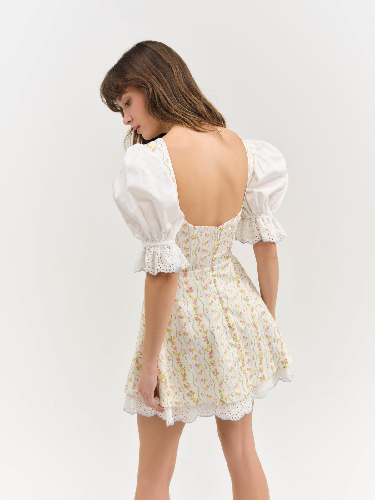 Brigitta Floral Short Sleeve Mini Dress Ivory - For Love & Lemons
