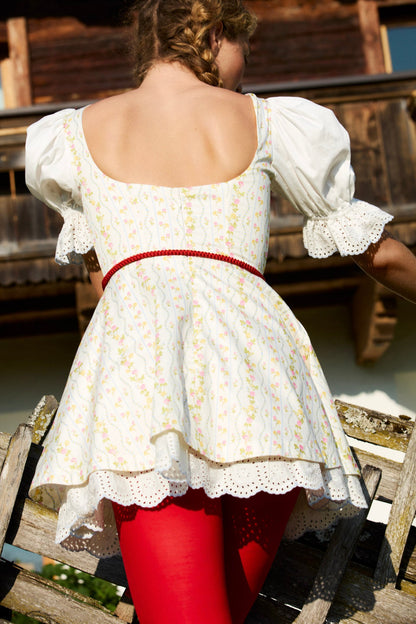 Brigitta Floral Short Sleeve Mini Dress Ivory - For Love & Lemons