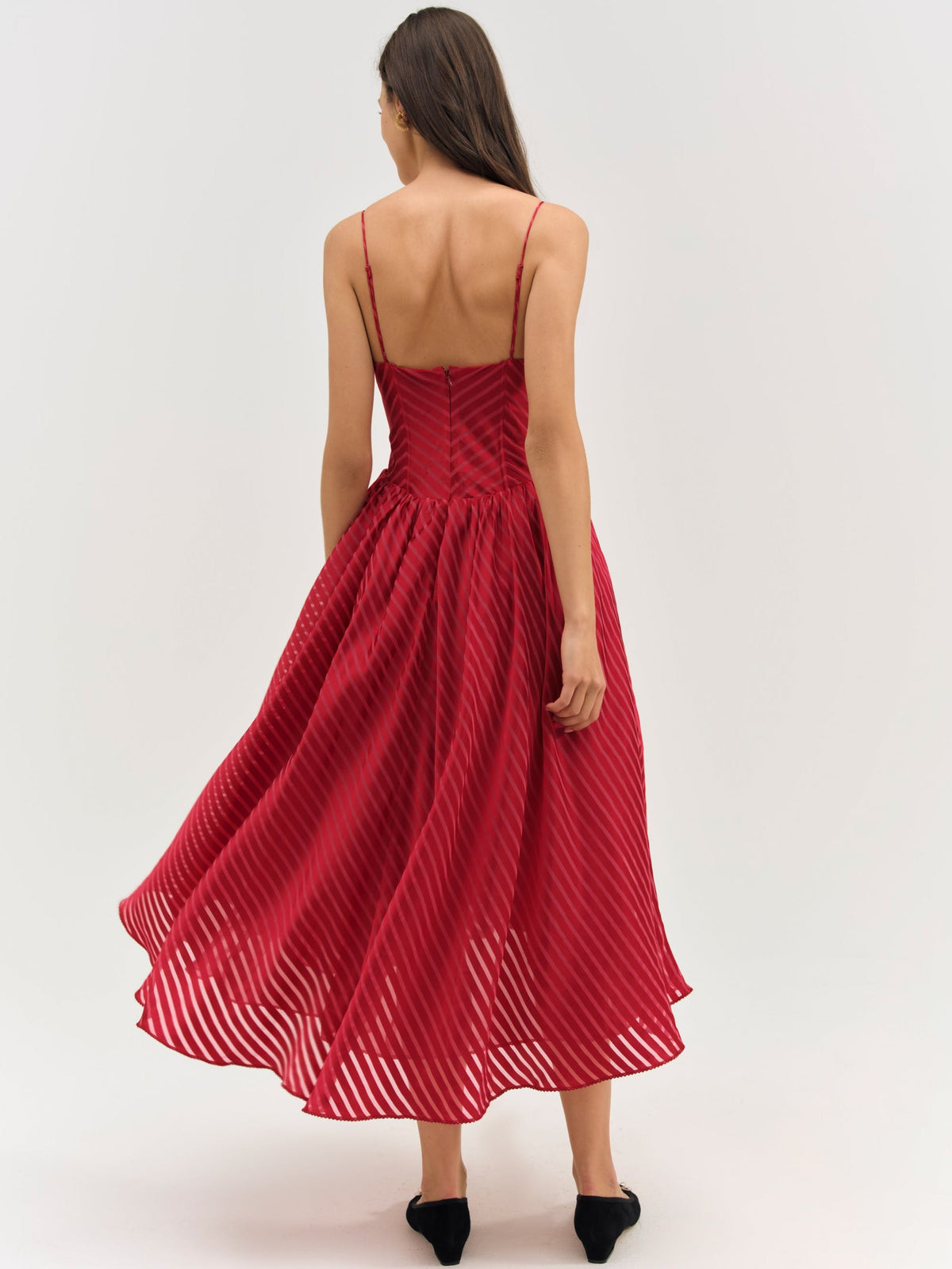 Satin Burnout Stripe Midi Dress Red - For Love & Lemons