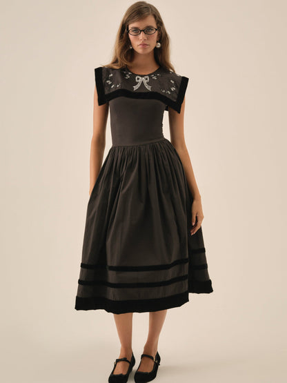 Train Station Poplin Midi Dress Black - For Love & Lemons