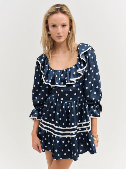 Seaside Dot Mini Dress Navy - For Love & Lemons
