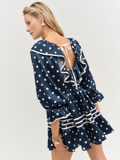 Seaside Dot Mini Dress Navy - For Love & Lemons