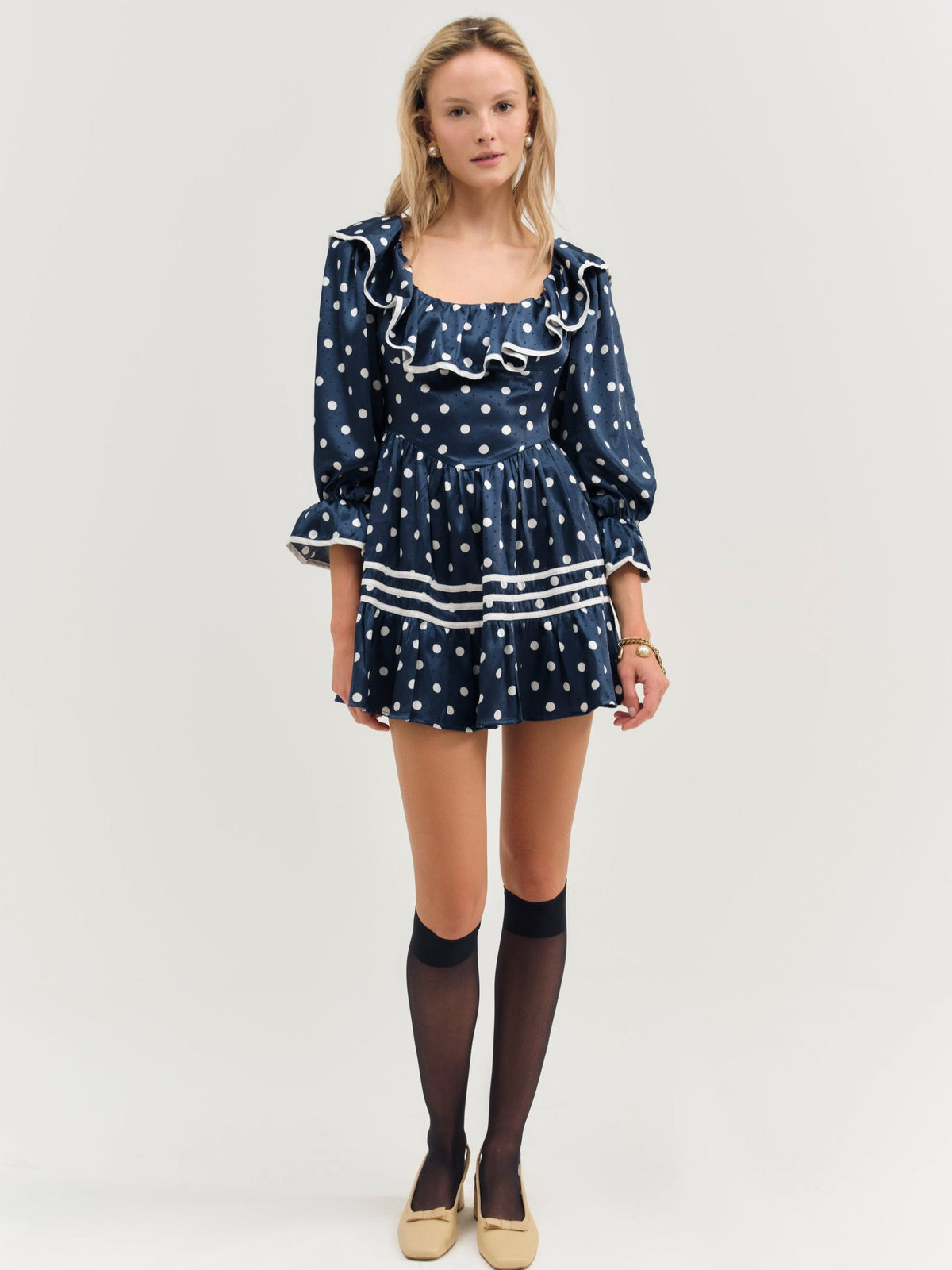 Seaside Dot Mini Dress Navy - For Love & Lemons