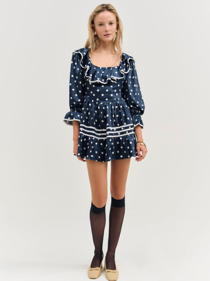 Seaside Dot Mini Dress Navy - For Love & Lemons