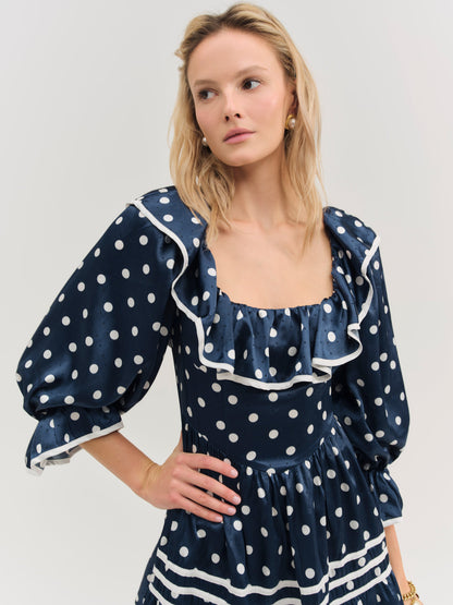 Seaside Dot Mini Dress Navy - For Love & Lemons