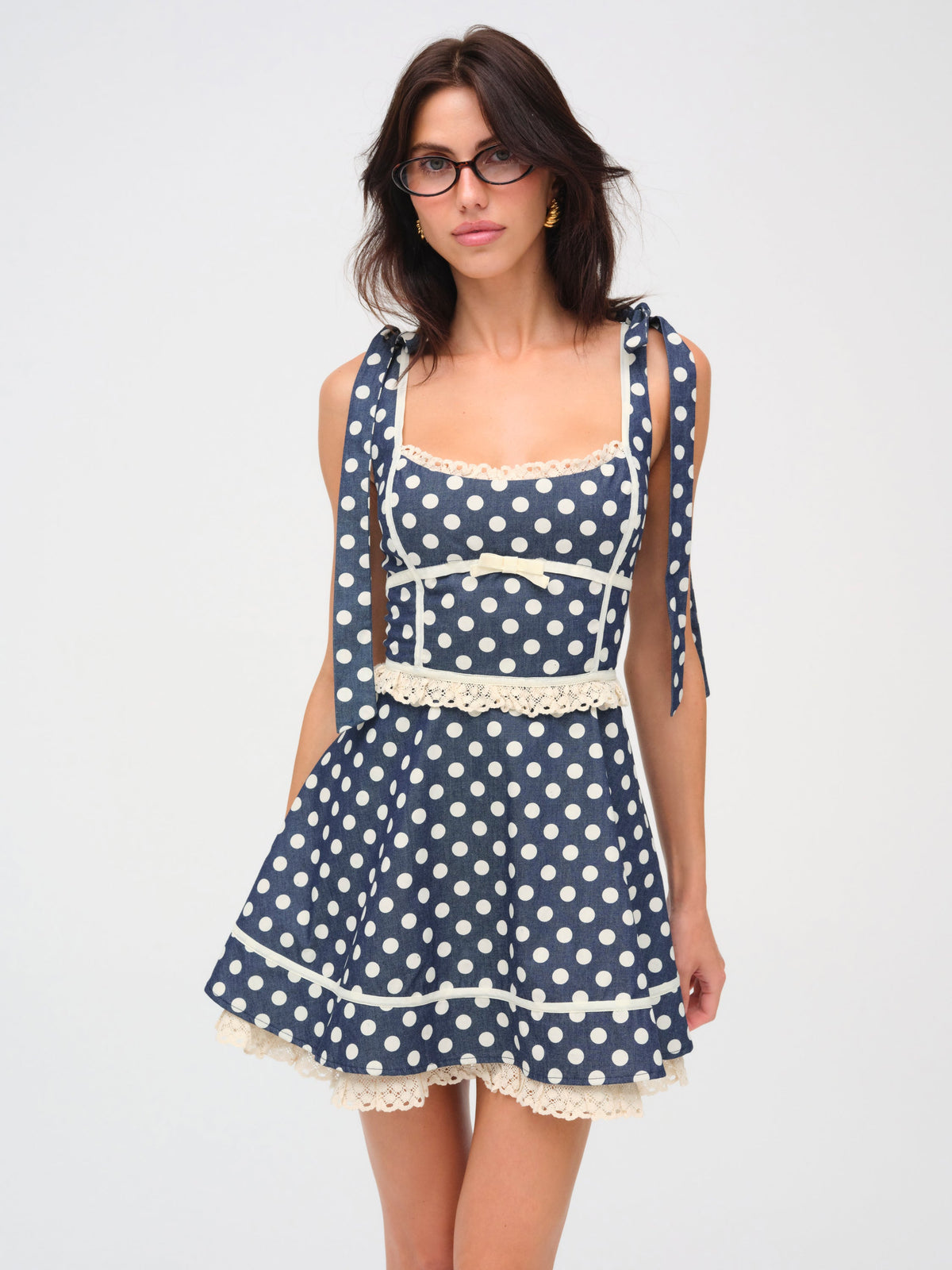 Dolly Dot Mini Dress Indigo - For Love & Lemons