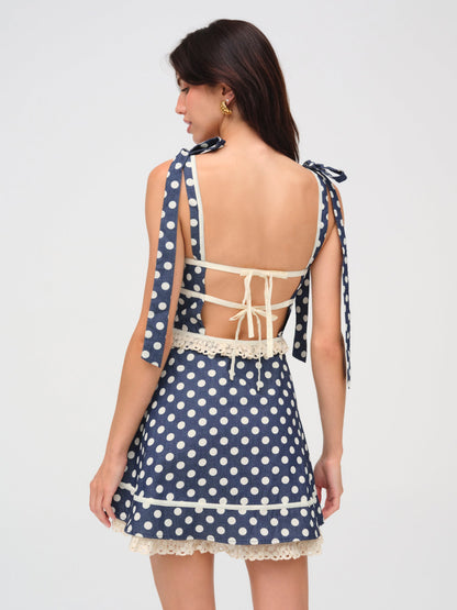 Dolly Dot Mini Dress Indigo - For Love & Lemons