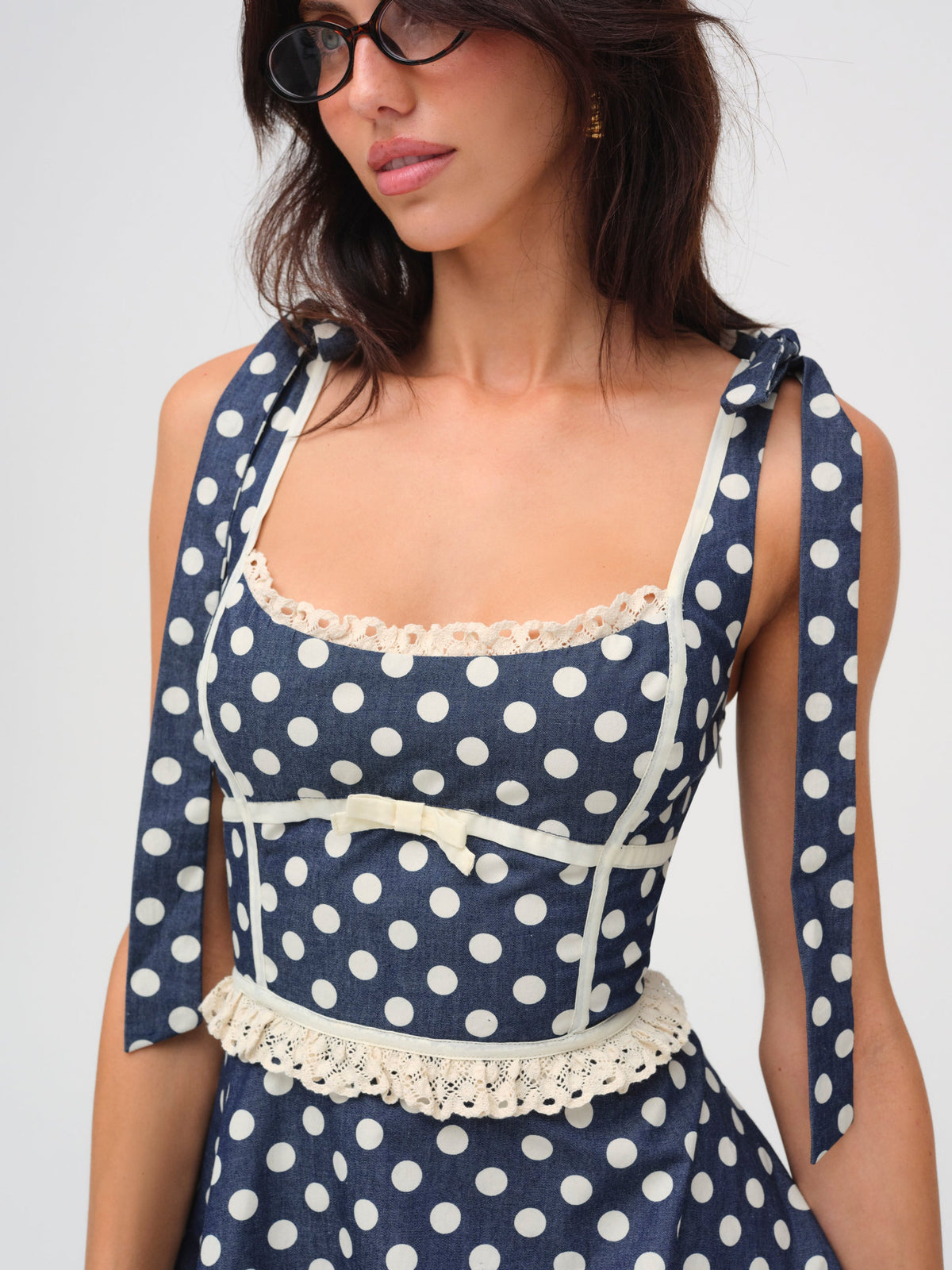 Dolly Dot Mini Dress Indigo - For Love & Lemons