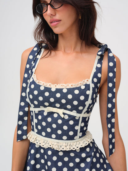 Dolly Dot Mini Dress Indigo - For Love & Lemons