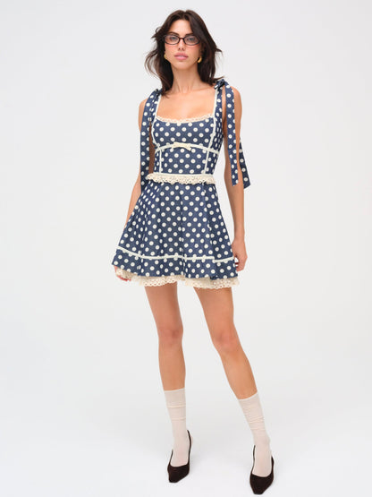 Dolly Dot Mini Dress Indigo - For Love & Lemons