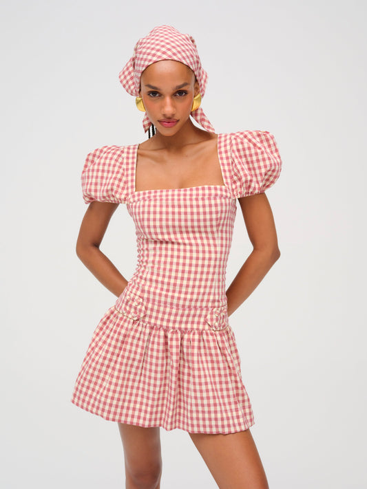 Georgia Gingham Short Sleeve Mini Dress Mauve - For Love & Lemons