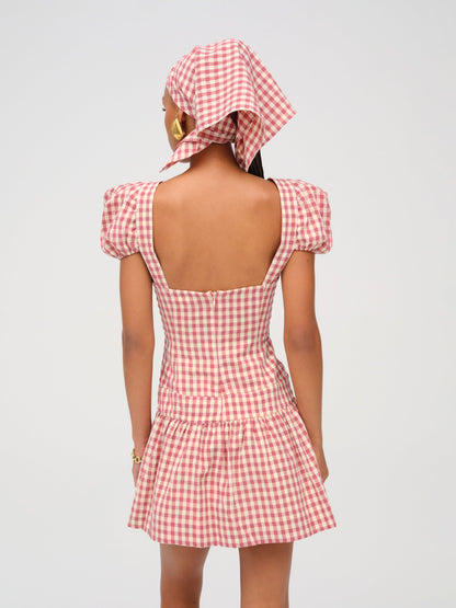 Georgia Gingham Short Sleeve Mini Dress Mauve - For Love & Lemons