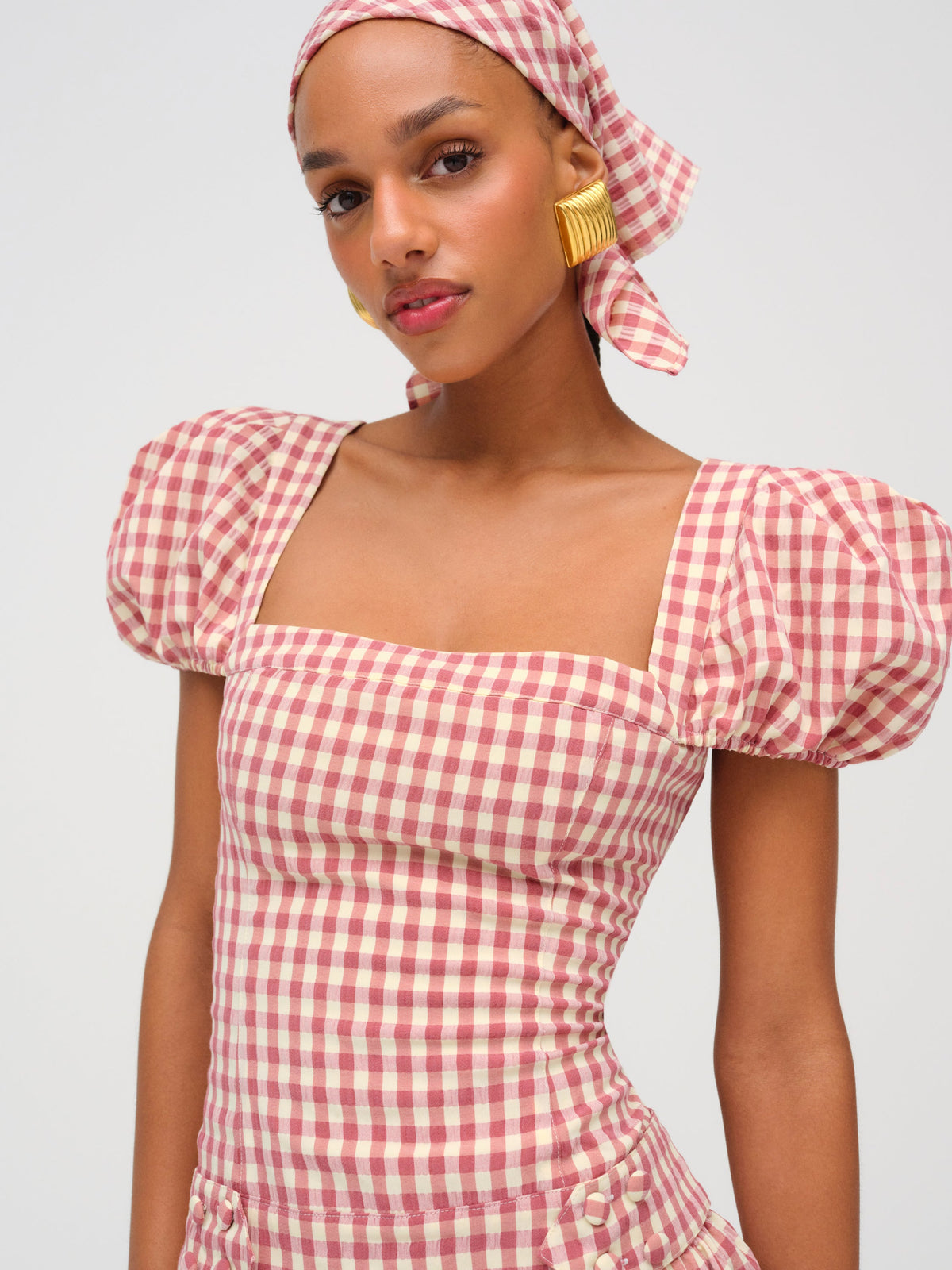 Georgia Gingham Short Sleeve Mini Dress Mauve - For Love & Lemons
