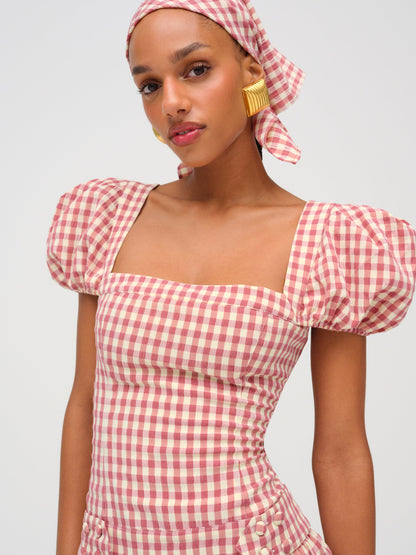 Georgia Gingham Short Sleeve Mini Dress Mauve - For Love & Lemons