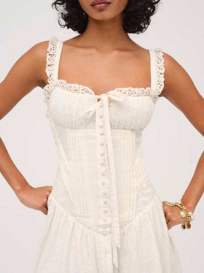 Baby Daisy Poplin Midi Dress White - For Love & Lemons