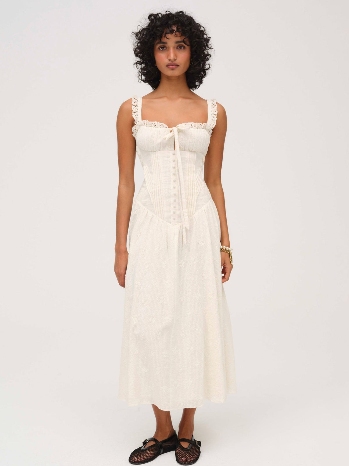 Baby Daisy Poplin Midi Dress White - For Love & Lemons