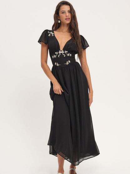 Emmie Chiffon Maxi Dress Black - For Love & Lemons