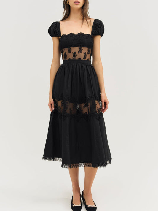 Liya Lace Midi Dress Black - For Love & Lemons