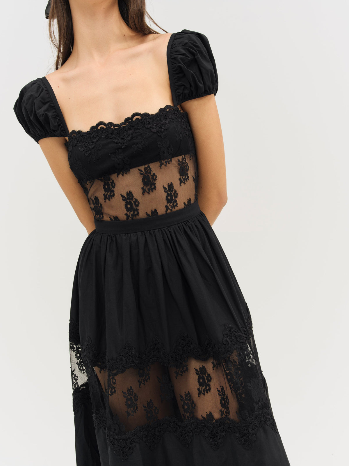 Liya Lace Midi Dress Black - For Love & Lemons