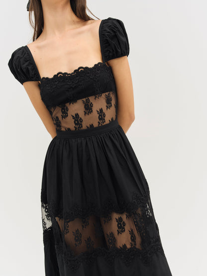 Liya Lace Midi Dress Black - For Love & Lemons