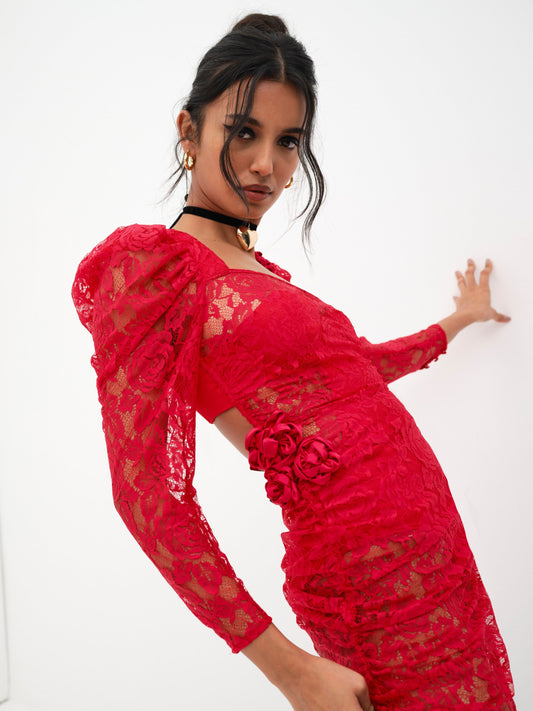 Kana Midi Dress Red - For Love & Lemons