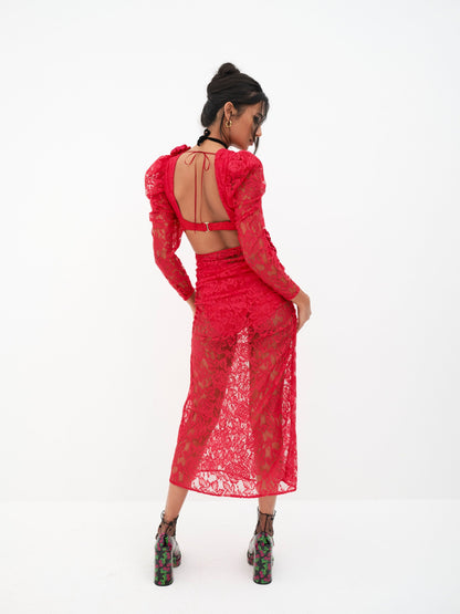 Kana Midi Dress Red - For Love & Lemons