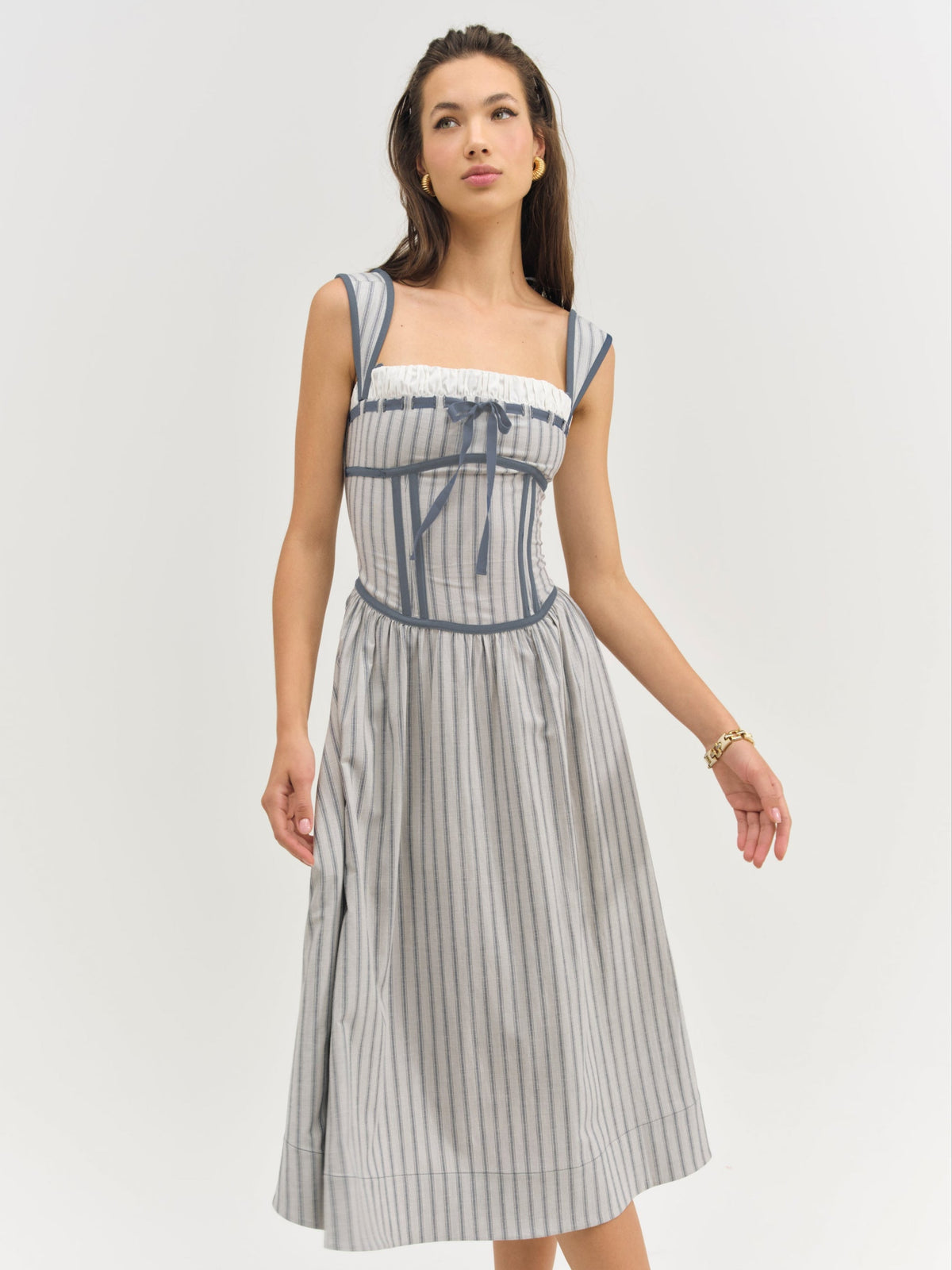 Linen Stripe Midi Dress Blue - For Love & Lemons