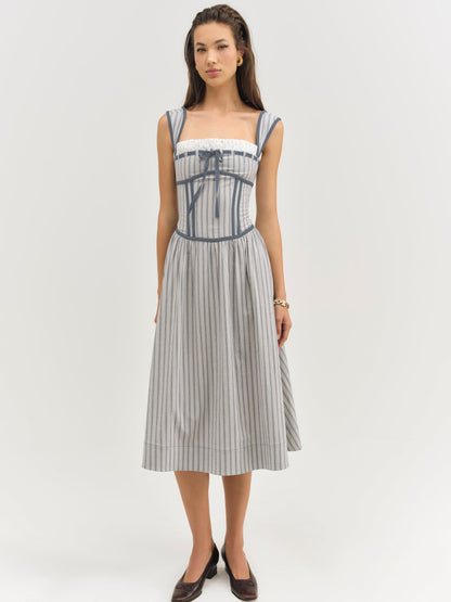 Linen Stripe Midi Dress Blue - For Love & Lemons