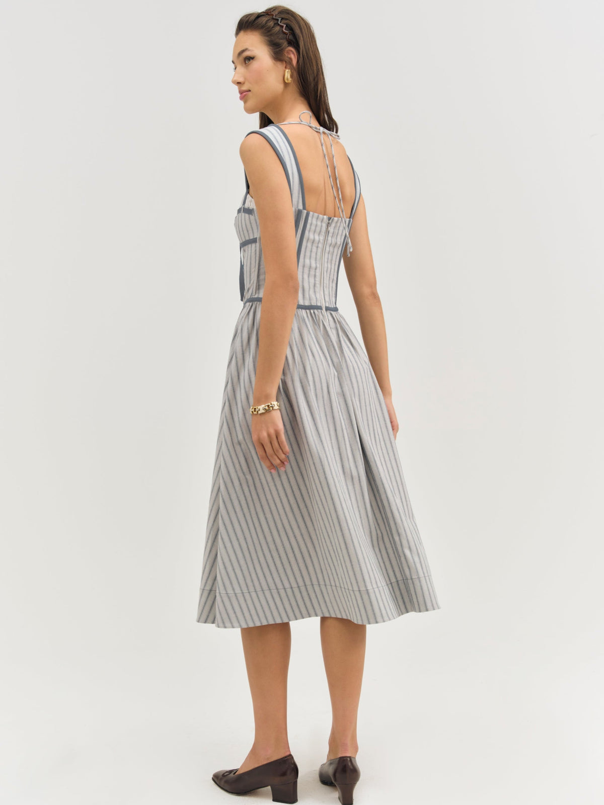 Linen Stripe Midi Dress Blue - For Love & Lemons