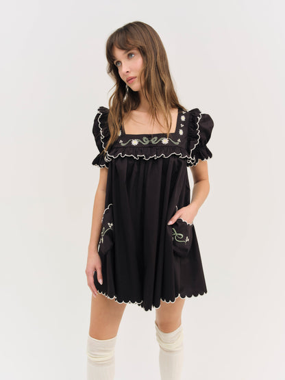 Tea Time Babydoll Dress Black - For Love & Lemons
