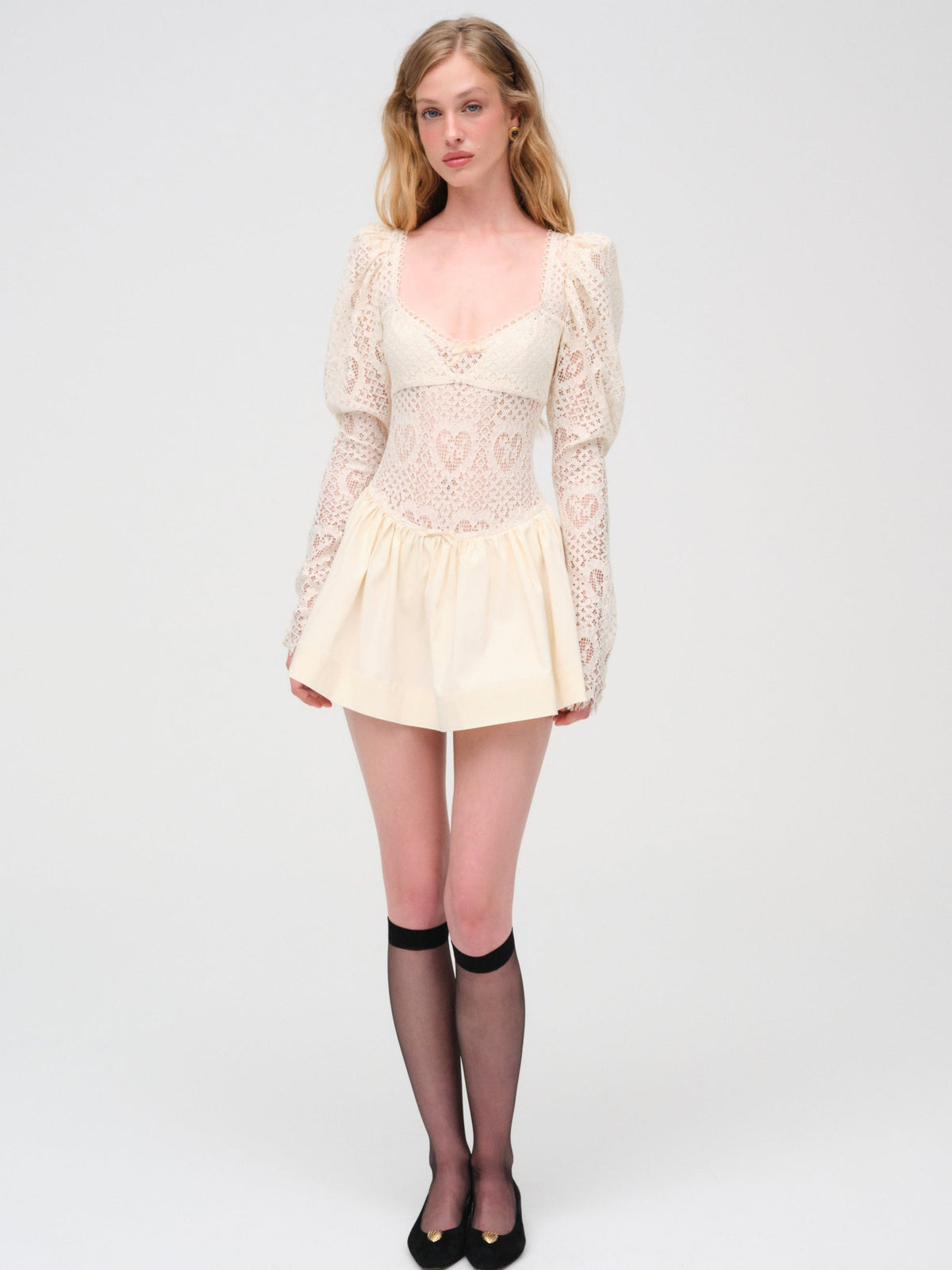 Doily Lace Mini Dress Cream - For Love & Lemons