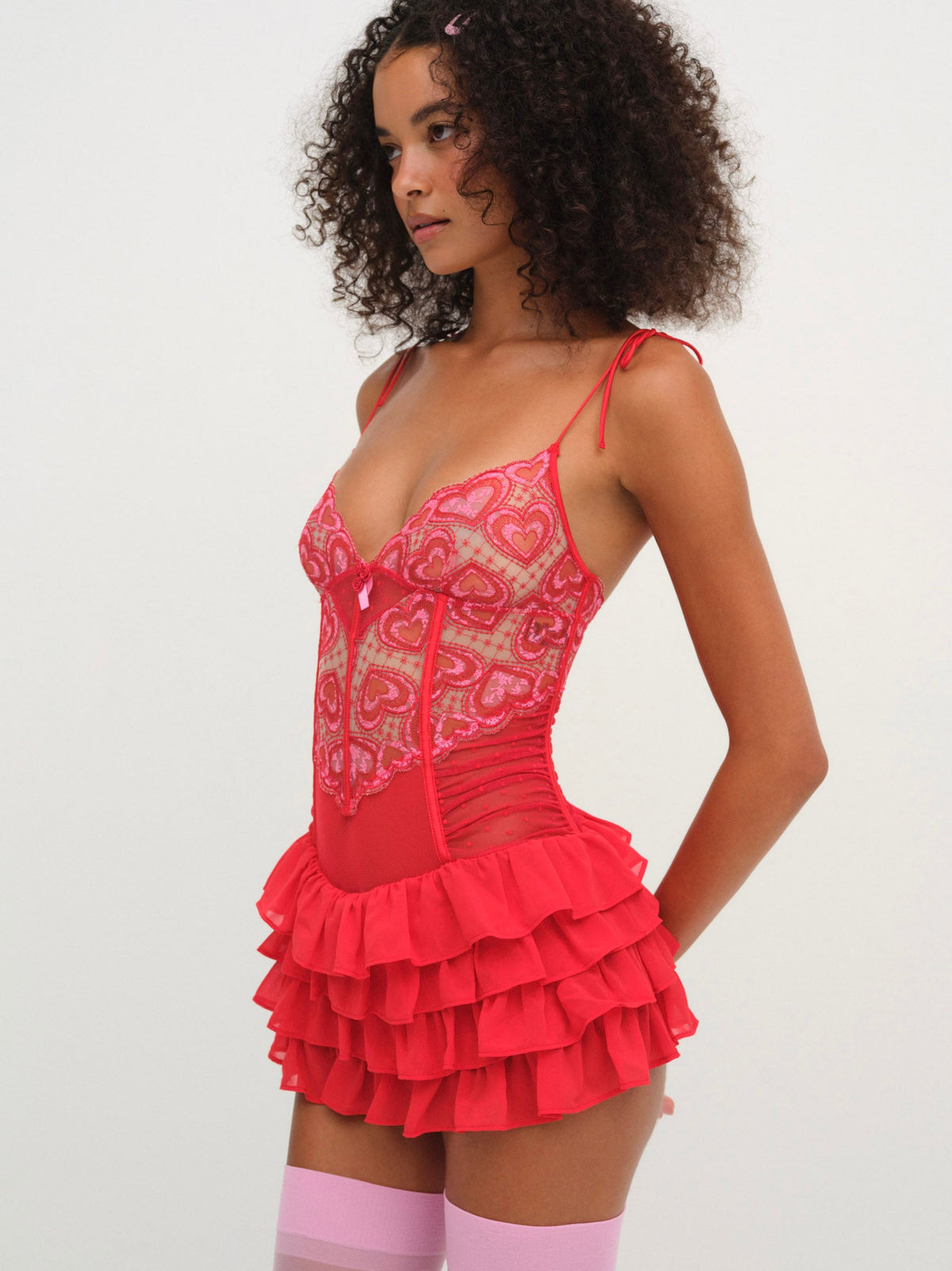 Heartbeat Lace Slip Dress Red - For Love & Lemons
