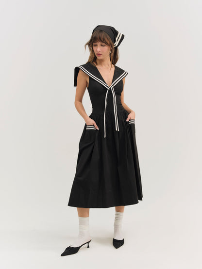 Helena Poplin Collared Midi Dress Black - For Love & Lemons