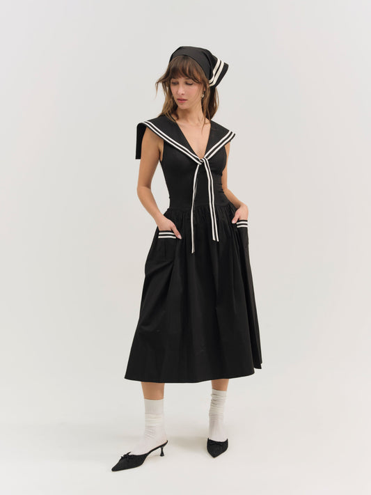 Helena Poplin Collared Midi Dress Black - For Love & Lemons