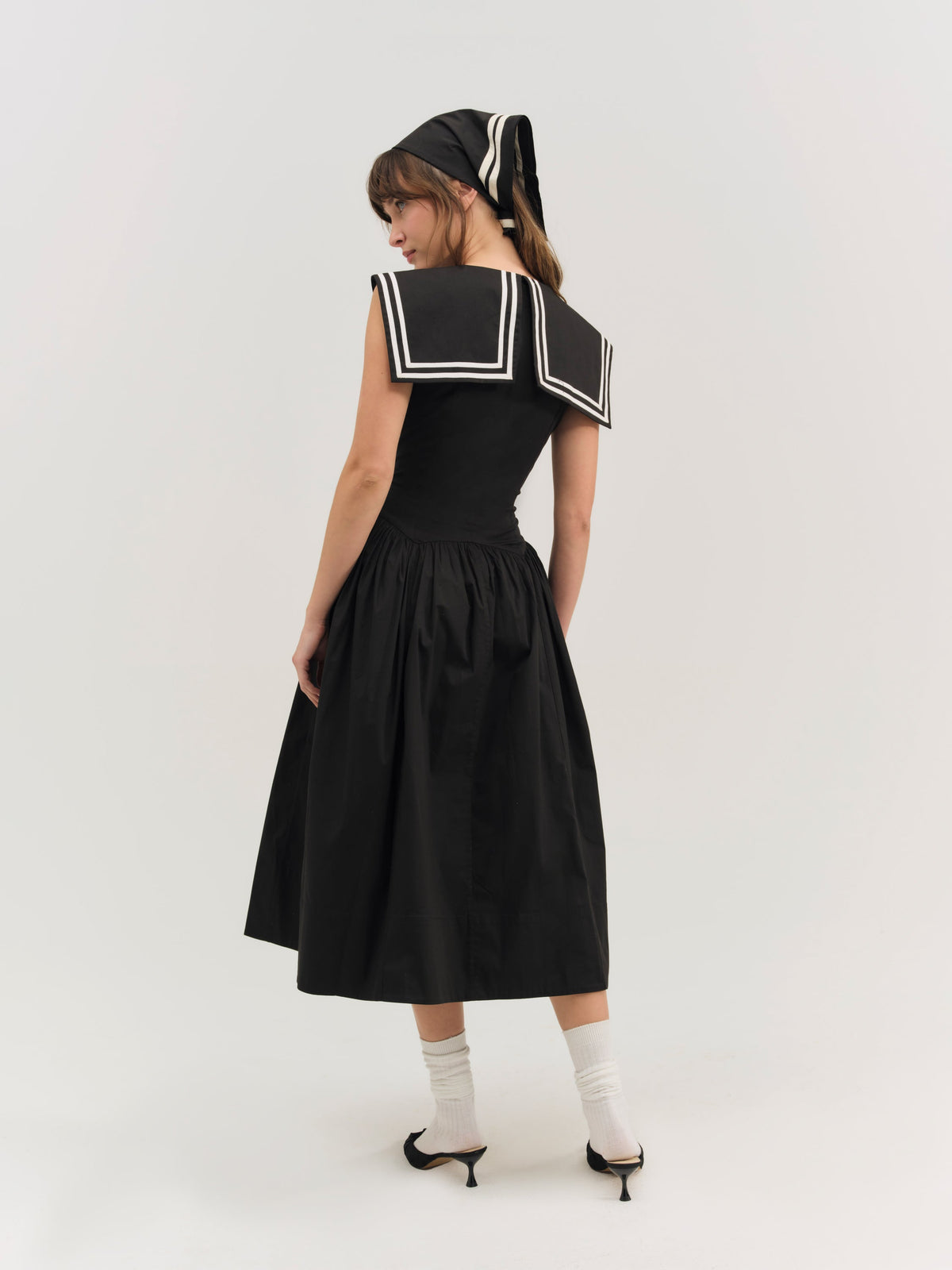 Helena Poplin Collared Midi Dress Black - For Love & Lemons